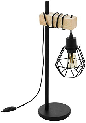 Eglo Table lamp Townshend 5, Wooden Bedside lamp in Industrial Design