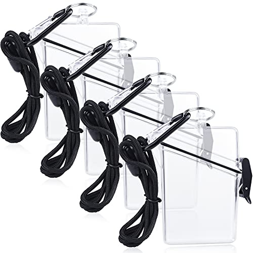 URATOT 4 Pack Waterproof Badge Holder Clear Safe Waterproof Card Holder with Lanyard for Cards, Coin and Money Heavy Duty Durable Locker Dry Box