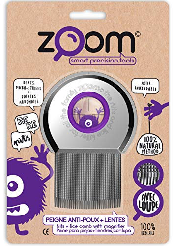 ZOOM Smart Precision Tools Läusekamm, zur Entfernung von Läusen und Nissen mit Lupe – aus gehärtetem Edelstahl mit Zinken mit mikro-Riffelung & Abgerundete Enden (Silber, 1 Stück)