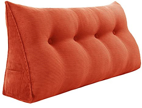VERCART Rückenkissen Keilkissen Rückenlehne Kissen für Bett Sofa Kopfteil Gepolstert Bettkissen Wandkissen Sofakissen Groß Rueckenkissen Couchkissen Dekokissen Kordsamt Rostige Orange 120cm