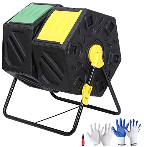F2C Dual Chamber 37 Gallon Compost Tumbler All-Season Outdoor BPA Free Large Composter Bin w/ 2 Sliding Doors and Solid Steel Frame
