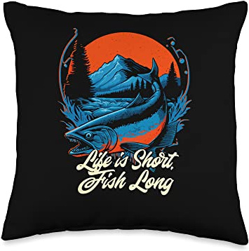 Life is Short Fish Long Fishing Lakes Fisherman Lagoon Funny Throw Pillow