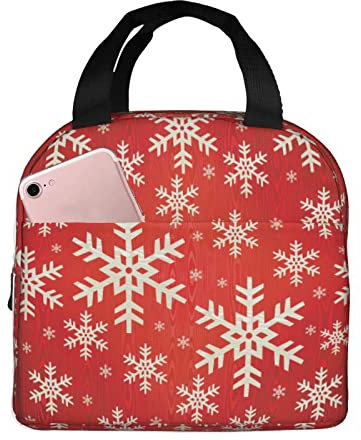 XVBCDFG Bolsas de almuerzo con estampado de copos de nieve para hombres, mujeres, fiambreras, fiambreras reutilizables aisladas, pequeñas bolsas de almuerzo