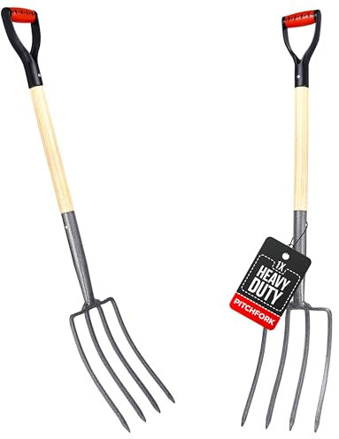 2WAYZ Pitchfork for Gardening - Heavy-Duty Broad Garden Fork - Stainless Border Digging Fork - Wood and Steel Pitch Fork- Durable, Rugged, Professional Quality Tool - 40.6 x 7.1 inch (Black and Red)