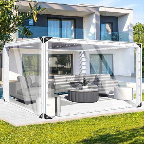 FoundGo Clear Heavy Duty Tarpaulin 1x2m Waterproof 420 g/m² Clear Tarp with Eyelets, Outdoor Transparent Tarp PVC Tarpaulin Windproof, Tear Resistant for Garden, Gazebo