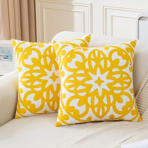 Jayusaror Fundas de Cojines 40x40 Amarillo Decorativos Terciopelo Funda Cojín Boho Mandala Funda de Almohada para Sala de Estar Sofá Cojines Decoración Juego de 2