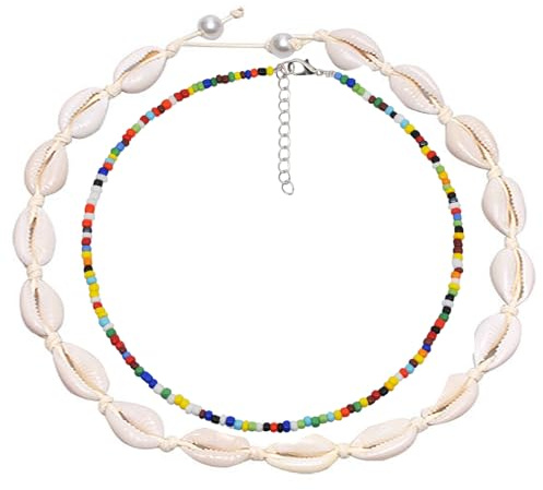 Générique Set de 2 Collier Coquillage Naturel avec Perle pour Femmes et Filles - Bijoux de Clavicule Réglables