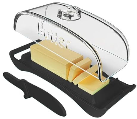 de mantequilla transparente con tapa | 2 en 1 caja de mantequilla con esparcimiento de mantequilla | Recipiente de almacenamiento de gran capacidad con tapa y esparcidor transparente, mantenga fresco