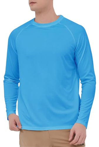 HYCOPROT Camiseta UV Hombre Camisa de Manga Larga UPF 50+ Protección Solar Camisetas Secado Rashguard Rápido Transpirable para Natación Pesca Verano (Azul Cielo, M)