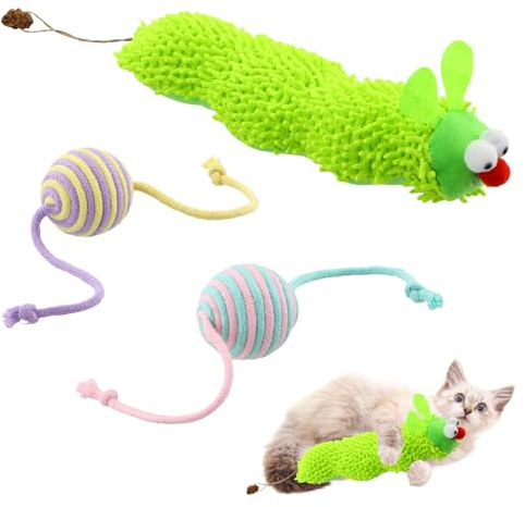 QINGZY 3 Piezas Juguetes para Gatos Catnip, Juegos Gatos Pelotas Duradero, Pelota Interactiva para Gato, Peluche para Gato Accesorios Juguetes Interactivos para el Cuidado Dental