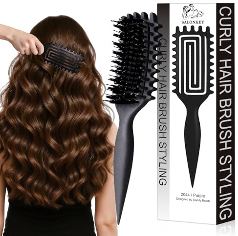 Cepillo rizador para rizos, desenredar suavemente y peinar sin tirones - Mango ergonómico, antiestático, adecuado para hombres, mujeres y niños, también como cepillo para el pelo (negro)