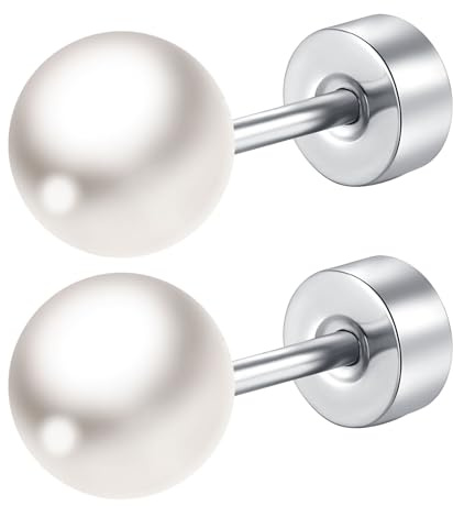 Mochity Örhängen Med Pärlor För Kvinnor, 3/4/5/6/7/8 Mm Pärlor, Örhängen i Rostfritt Stål 316L, Allergivänliga Helix-Piercingar