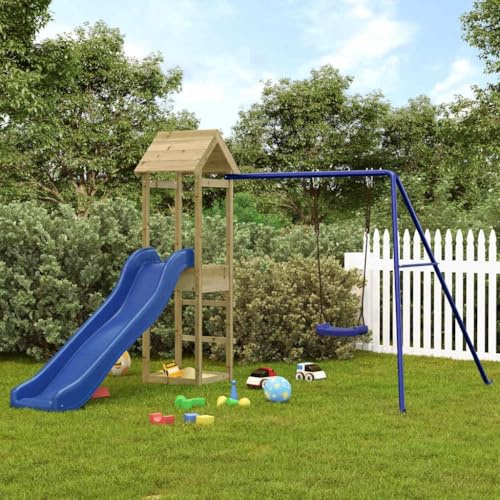 LoogCape Play Tower Made of Impregnated Pine Wood with Slide Swing Sandpit for Children Garden Outdoor Children's Room Robust Climbing Frame