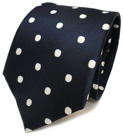 TigerTie Designer cravate en soie bleu foncé bleu-noir blanc à pois
