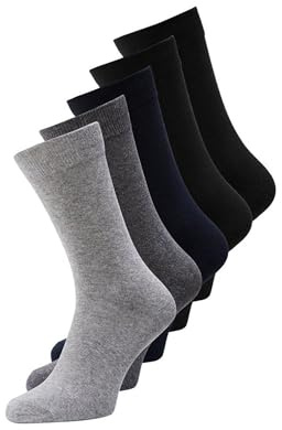 Jack & Jones Jacjens - Calcetines 5 Unidades JACJENS - Calcetines 5 unidades, Hombre, Dark Grey Melange/Detail:Light Grey Melange & Black Navy & Black & Black & Black, Talla única Grande