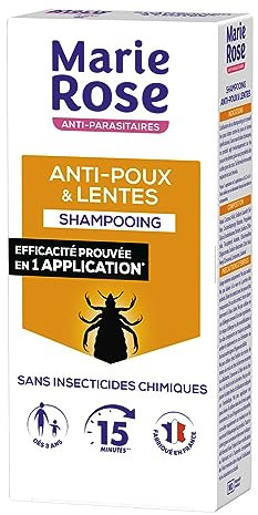 MARIE ROSE - Shampooing Anti-Poux Et Lentes - Sans Insecticides Chimiques - Adultes et Enfants à partir de 3 ans - Respect du Cuir Chevelu - 125mL - Fabriqué en France