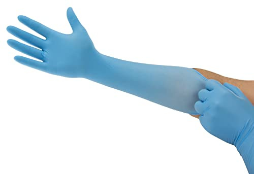 Ansell Microflex 93-243 Nitrilo Guantes con Puño más Largo Para Industrias de Procesado de Alimentos o Ciencias de la Vida, Azul, Talla L (100 Guantes)