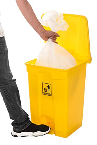 Premium Plastic Pedal Bin Recycling Dustbin Garbage Trash Can With Lid | Commercial Indoor Outdoor Recycling Bins 45L Yellow