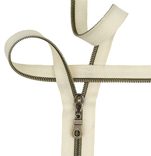 MebuZip 9 m bronzefarbene endlos Reißverschluss Meterware Reißverschluss Nylon 6mm-Spirale + 25 Nonlock-Zipper für Taschen Deko DIY Basteln Nähen (Bronzefarbene Beige)