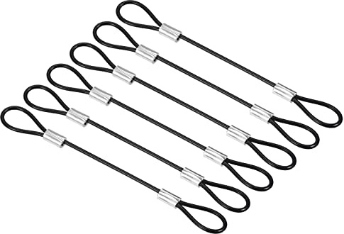 PATIKIL 5 Inch Safety Cable Lock, 6 Pack Stainless Steel 2mm Dia Security Wire Rope with Double Loop for Stage Lighting Luggage Lock Black | Wire Rope Security for Stage Lighting Luggage Lock Black