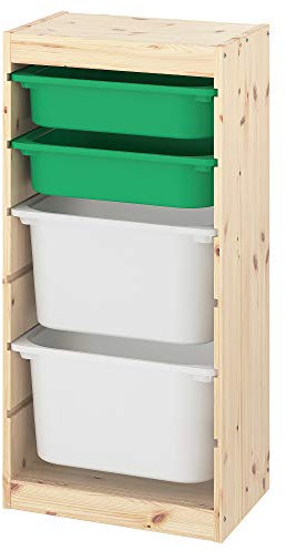 IKEA TROFAST Aufbewahrungskombination mit Boxen, 44 x 30 x 91 cm, hellweiß gebeizt Kieferngrün/Weiß