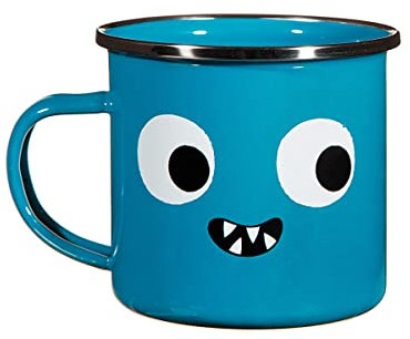 Sass & Belle Taza esmaltada Monster – Divertida taza de metal azul de 200 ml con ojos pegajosos, esmalte duradero y ligero, taza de camping perfecta para bebidas calientes, picnics, almuerzos