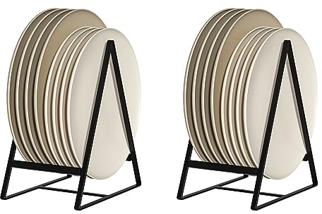 Hikinlichi 2 Pack Triangle Plate Holders Organizers Large Upright Cabinet Dish Drying Racks Metal Plate Dish Organizers Racks Stands for Countertop and Cupboard Black