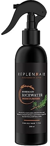 Replenhair Rosemary Rice Water Hair Moisturizing Spray – Leave-In Conditioner with Rosemary Oil, Biotin & Vitamin E – Hair Growth Mist for Thicker, Stronger, Softer Hair – For All Hair Types – 250ml