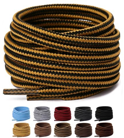 Olukssck 2 Paia Lacci per Scarpe Rotondi, Stringhe Scarpe Robuste e Resistenti per Scarpe Sportive da Trekking, Stivali da Lavoro e Scarpe da Scarponi Montagna - Diametro 4 mm, Curcuma/Nero, 122cm