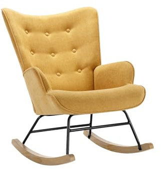 Vente-unique - Fauteuil à Bascule en Tissu chiné Jaune Moutarde ELMINA II