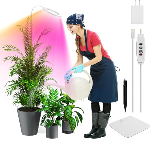 YUYMIKA 72 LED 10 W växtlampa fullspektrum växtlampa 360° justerbar flexibel slang, automatisk timer 3/9/12 trädgård växtlampa med teleskopstång 20,5–150 cm