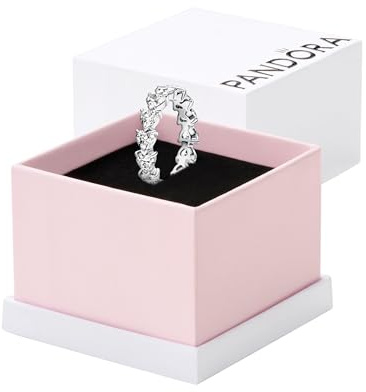 PANDORA Timeless Anello con cuori in argento Sterling con zirconia cubica trasparente, 56