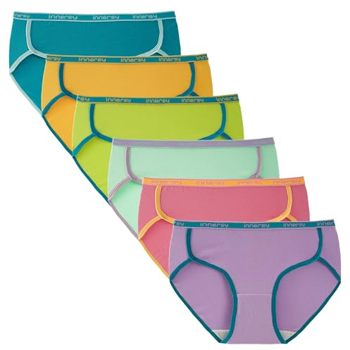 INNERSY Teenage Girls Pants Cotton Sports Underwear Midi Knickers for Teenager Multipack 6 (10-12 years, Sporty Brights)
