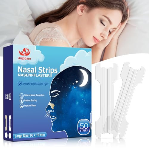 AnjoCare 50 Stück Nasenpflaster, Extra starke Nasenstreifen gegen Schnarchen und zur Linderung von Nasenverstopfung, Anti Schnarch Nasenstreifen für eine bessere Nachtruhe