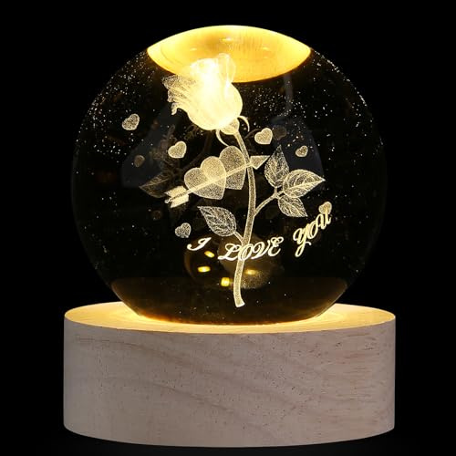 XIANNVXI Rose Crystal Ball Paperweight I Love You Gifts for Her Girlfriend Birthday Presents Engagement Gifts Romantic Gifts Couple Gifts Small Gifts for Women Crystal Lamp Presents for Girlfriend
