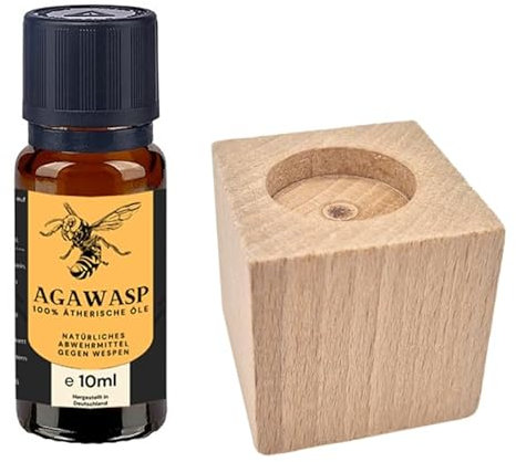AgaWasp® Wespenabwehr (1x 10ml) mit Duftwürfel aus Holz - Abwehrmittel gegen Wespen aus 100% Ätherischen Ölen
