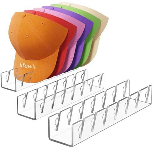 Lifewit Cap Halter, 3 Stück Kunststoff Kappen Organizer, Cap Aufbewahrung Fasst 21 Hüte, Desktop Cap Halterung, Kappenhalter für Schlafzimmer, Kleiderschränke, Kommoden und Wände, Transparente