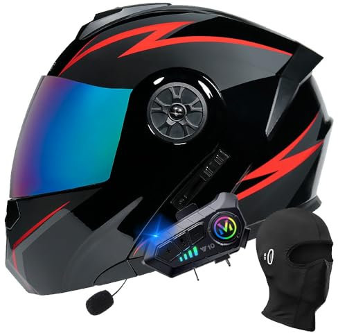 BYGMWEP Klapphelm mit Bluetooth, Integriert Motorradhelm, ECE Zertifiziert Integralhelm mit Doppelvisier, mit Eingebautem Mikrofon für Automatische Reaktion, für Männer und Frauen S~XL