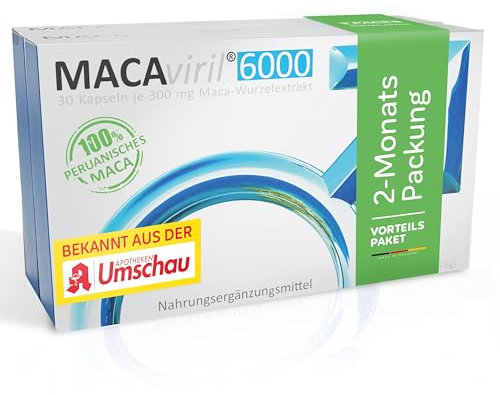 2 x Maca Kapseln hochdosiert | Aus der Apotheke | Für den Mann | Das Original MACA aus Peru | 6000 mg pro Tag | Monatsversorgung für die Männer 30 Kapseln | o. Ashwagandha | Vegan | Made in Germany