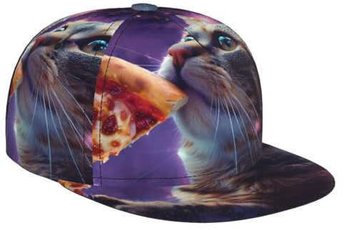 ZORIN Casquette de baseball 3D à visière plate avec bord plat réglable et motif chat violet pour homme et femme, Noir , Taille unique
