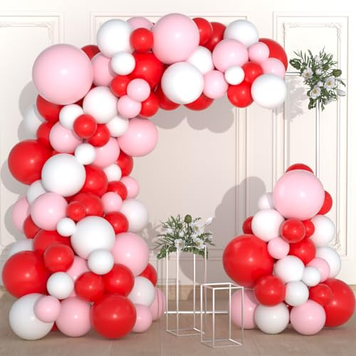 Rot Rosa Weiß Ballongirlande Bogen Kit - Rot Weiße Luftballons Rosa Weiße Luftballons für Prinzessin Geburtstag Baby Dusche Hochzeit Bachelorette Weihnachten Party Dekorationen