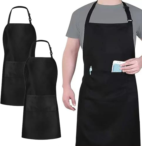 Jiakalamo 2 Pack Adjustable Bib Apron Long Ties with 2 Pockets Cooking Kitchen Che f Women Men Aprons for Home Kitchen, Restaurant, Coffee House, Baking Gardening BBQ