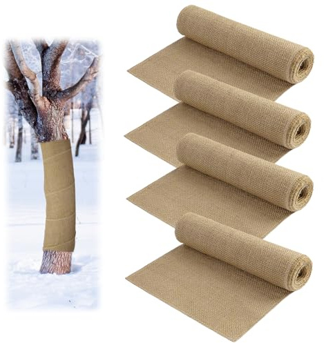 Storystore Burlap Roll, 4 Rolls 25cmx3m Natural Hessian Fabric Roll Burlap Tree Wrap Trunk Protector, Winter Frost & Freeze Protection Cover for Outdoor Plants, Trees, Shrubs or Decor, Crafts