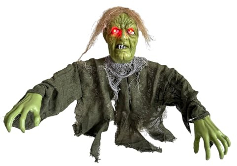 Shouxiut Zombi Animado de Halloween, Decoraciones de Halloween aterradoras al Aire Libre, Zombi animatrónico con Ojos Rojos iluminados, Accesorios de decoración de estacas Fantasmas para Cementerio