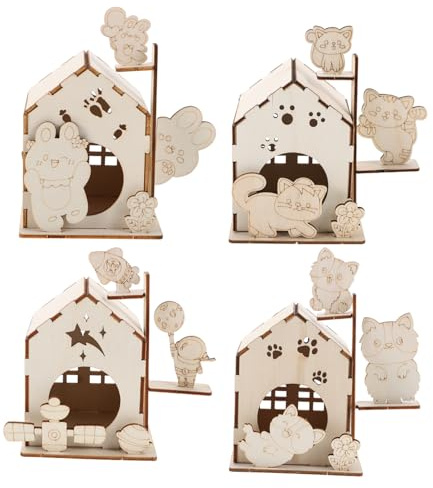Abaodam 4 Piezas Kit Casa Pájaros de Madera para Manualidades DIY con Material Seguro Juego de Construcción y Pintura para Creatividad Jardín y Patio Trasero