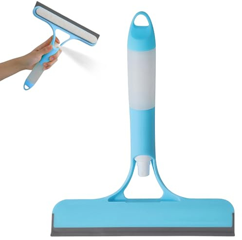 3-in-1 Blue Plastic Window Cleaning Scraper Squeegee, All-Purpose Tool for Glass Windows Mirrors Shower Doors, Shower Squeegee, 10.1x8.5 Inches, Efficient Indoor Outdoor Glass Cleaner