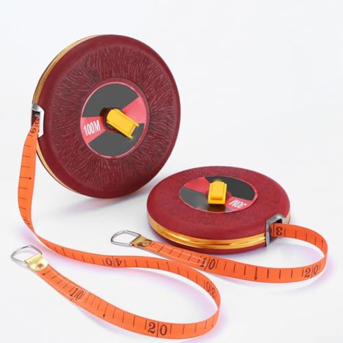 Mètre ruban en fibre de verre de 10 à 100 m pour mesure métrique, échelle double face, pour construction circulaire durable en fibre de verre avec prise en main ergonomique, rouge/jaune (rouge-100 m)