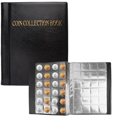 480 Pochette Classeur Pieces de Monnaie, 15,7x19,4 cm Rangements pour Pièces de Monnaie, Livre Piece de Monnaie Collection, Classeur Numismatique 2 Euros, pour Timbres, Jetons, Médailles, Badges, Noir