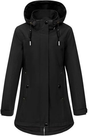 heekpek Women's Coats Ladies Spring Coat Elegant Lightweight Jackets Casual Outdoor Windbreaker Softshell Transition Jacket Zipper Hooded Parka with Drawstring for Spring Autumn
