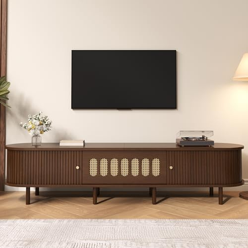 MSMOK 180 x 40 x 40 cm soporte ovalado para TV, capacidad de carga de 30 kg, diseño de puerta de persiana enrollable. Mueble de TV, diseño de ratán, diseño de MDF, armario de salón, incluye un armario